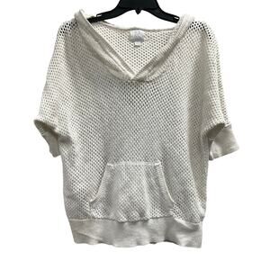 NY & Co. Thea White Mesh Knit Hooded open knit short sleeve sweater sz XL